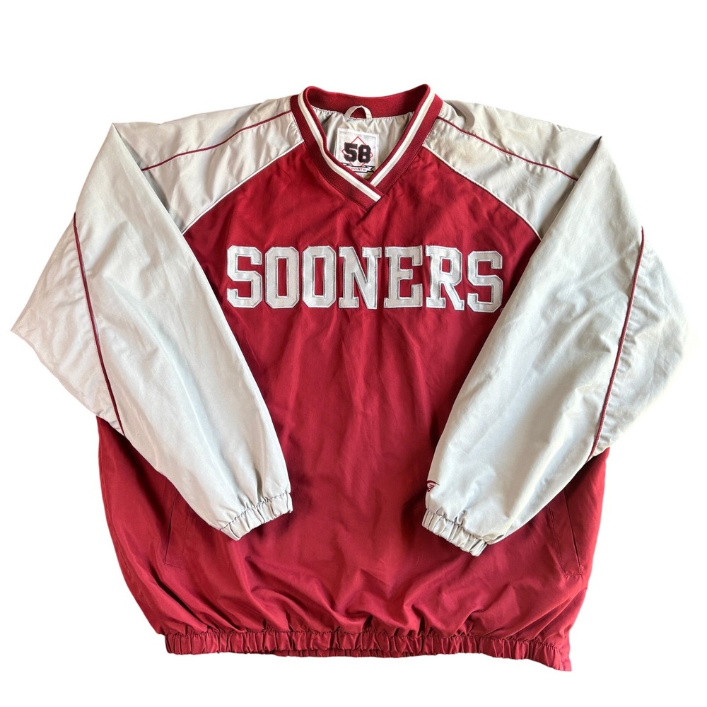 58 Sports Mens Polyester Windbreaker Oklahoma Sooners Pullover XL Red Gray